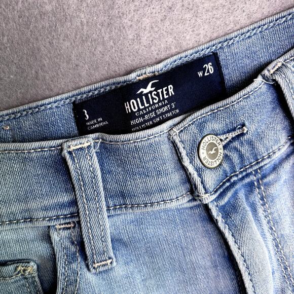 Hollister Cutoff Distressed High Rise Summer 3" Shorts Denim Size 3 - Picture 5 of 6